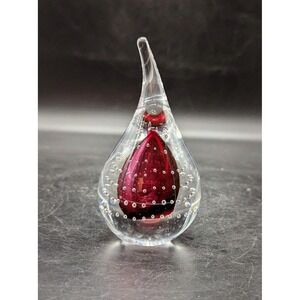 Adam Jablonski Signed‎ Lead Crystal Art Glass Paperweight 5 1/8" Pink Bubbles